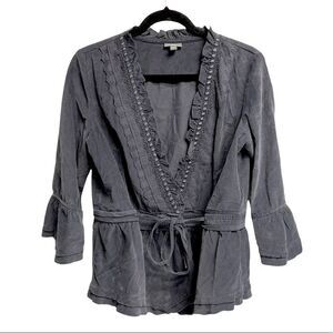 J. JILL Corduroy Boho Wrap Blouse Gray S